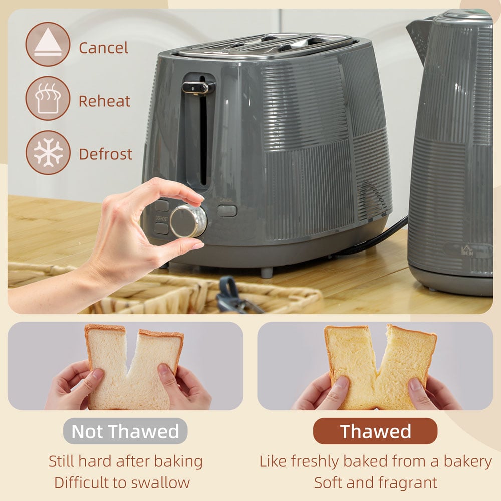 HOMCOM 800-233V70GY Grey 1.7L Fast Boil Electric Kettle 3000W and 2 Slice Water Toaster Set Image 5