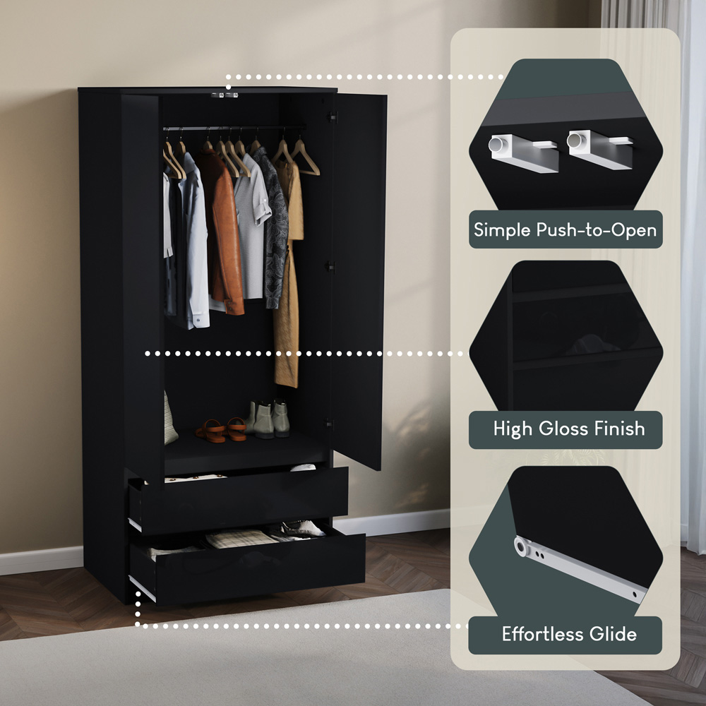 VIDA DESIGNS Glinton 2 Door 2 Drawer Black Wardrobe Image 8