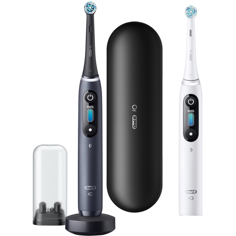 Oral-B iO Series 8 White Alabaster and Black Onyx Rechargeable Toothbrush 2 Pack Image 2