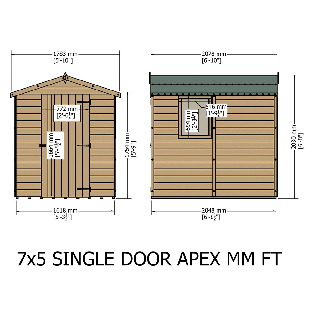Shire 7 x 5ft Dip Treated Wooden Shiplap Shed Image 4