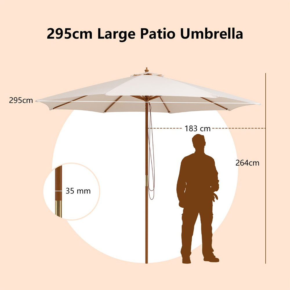 Costway Beige Ventilated Patio Umbrella with Pulley Lift 2.9m Image 9