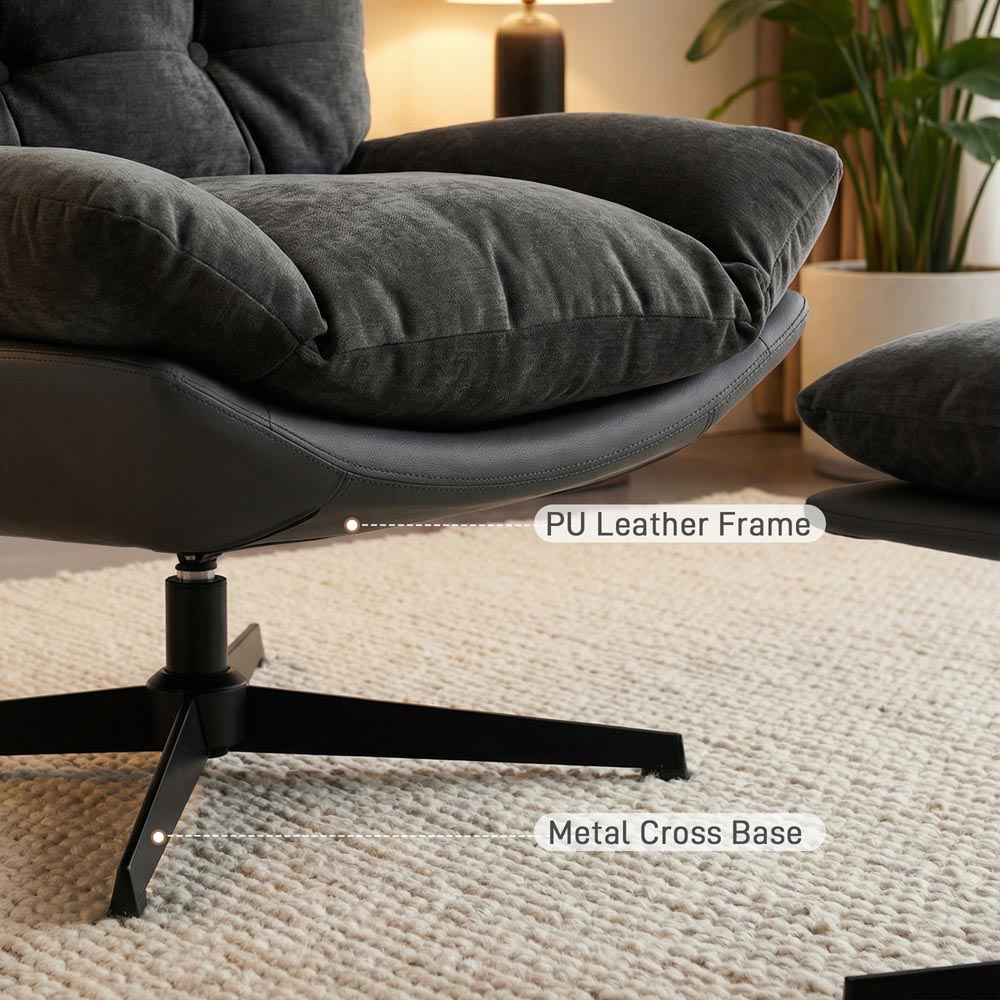Portland Dark Grey Chenille Swivel Accent Chair with Footstool Image 7