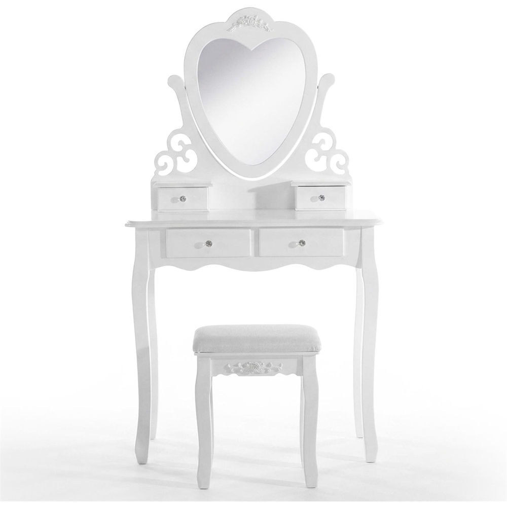 Portland 4 Drawer White Dressing Table Set with Mirror Image 2