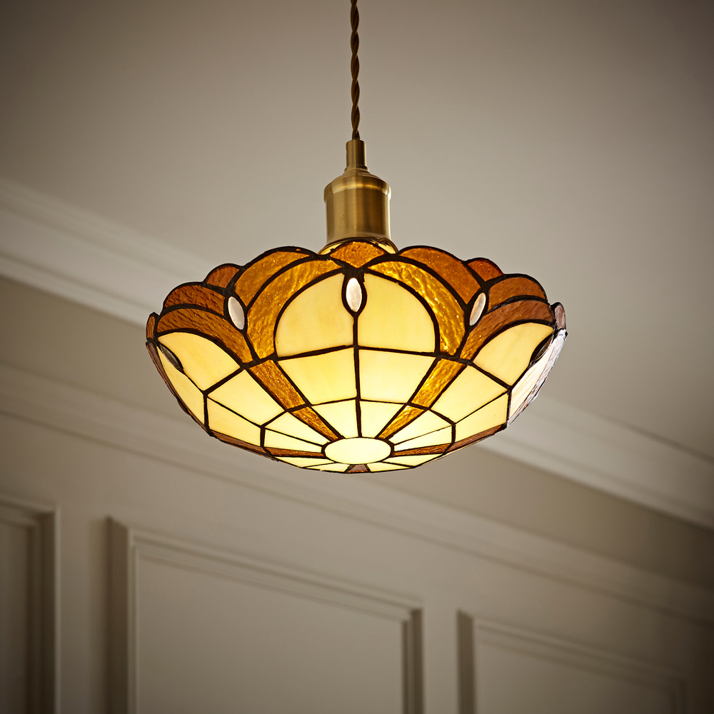 ValueLights Tiffany Style Amber Jewelled Glass Uplighter Pendant Light Shade Image 6