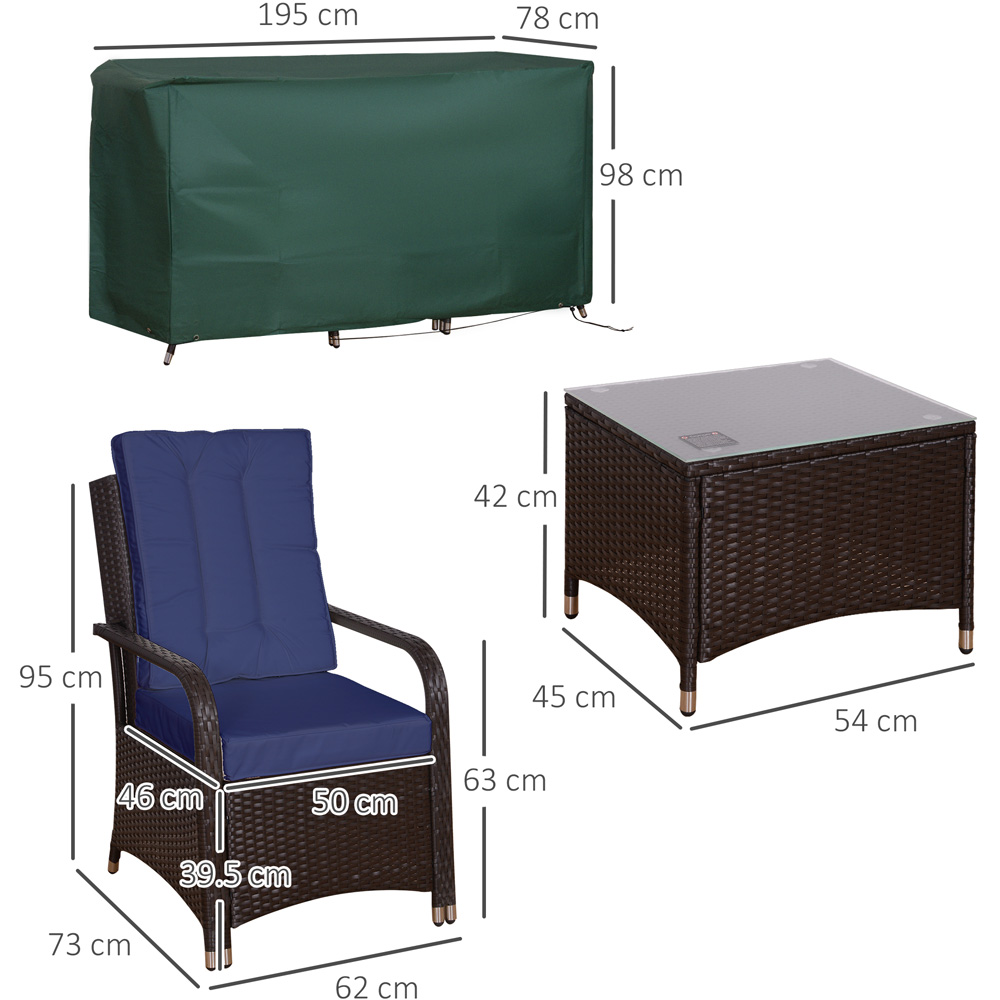 Outsunny 2 Seater Dark Blue PE Rattan Bistro Set with Cover Image 7