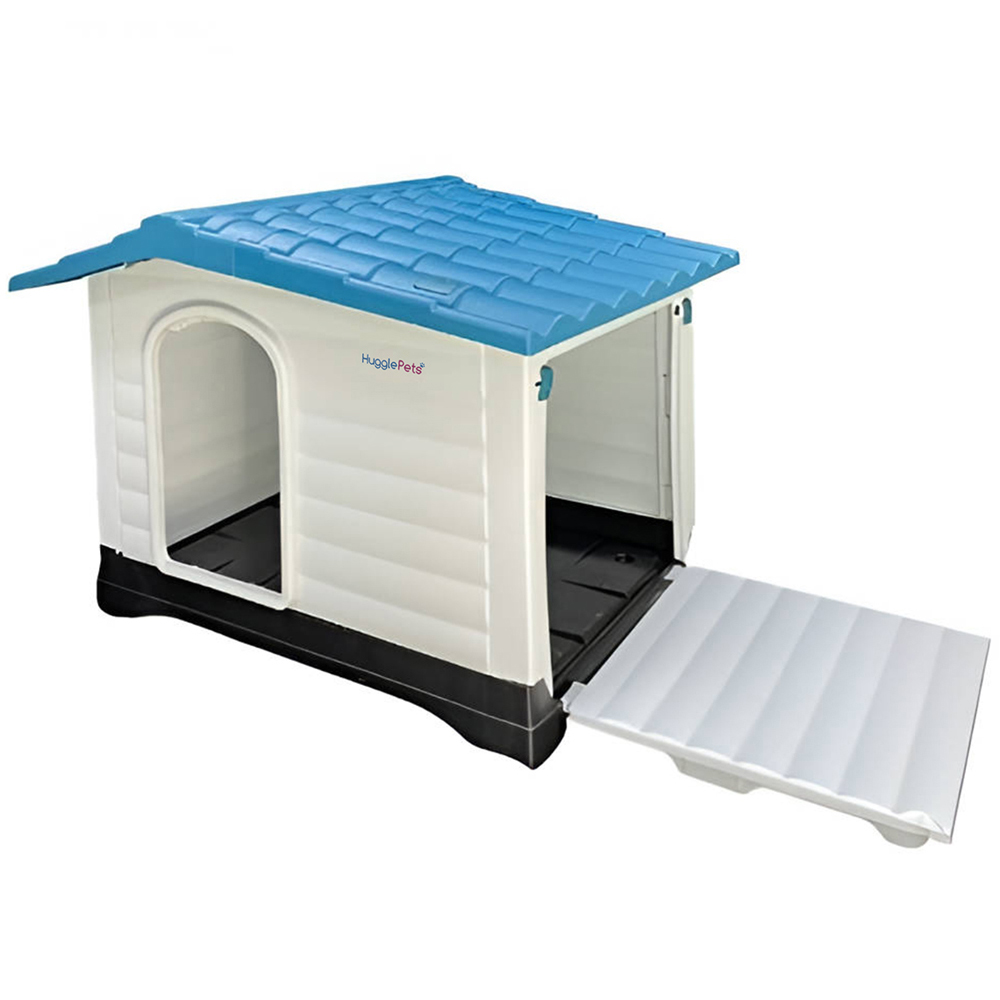 HugglePets Blue Plastic Premium XL Raised Base Roof Dog Kennel Image 2