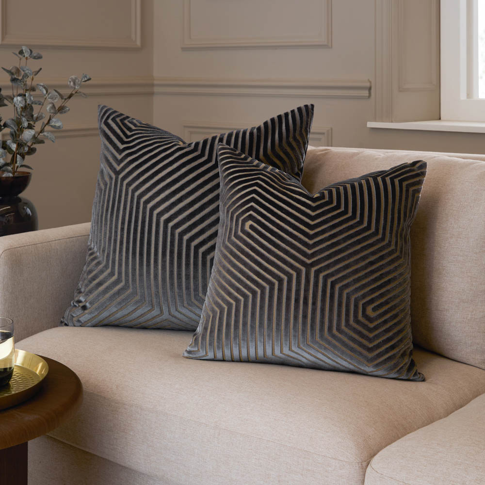 Paoletti Evoke Charcoal Cut Velvet Cushion 55 x 55cm Image 6