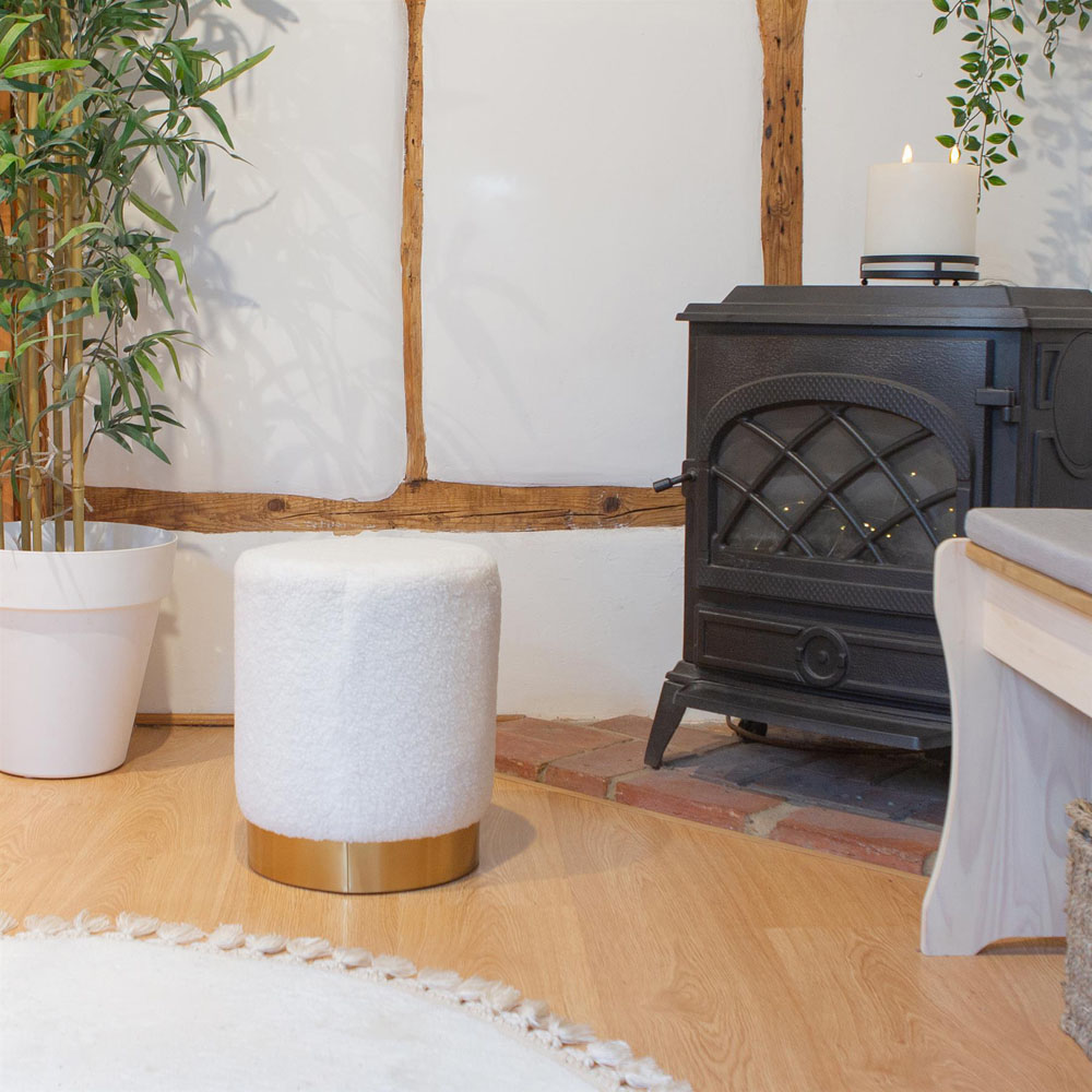Harbour Housewares Cream Boucle Round Pouffe Image 4