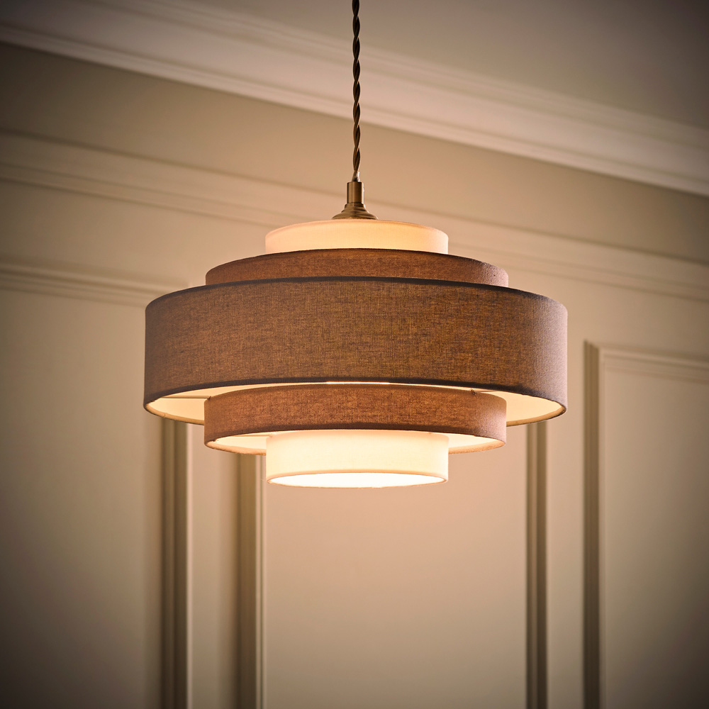 ValueLights Hampshire 5-Tier 3 Tone Grey Fabric Ceiling Pendant Lamp Shade Image 2