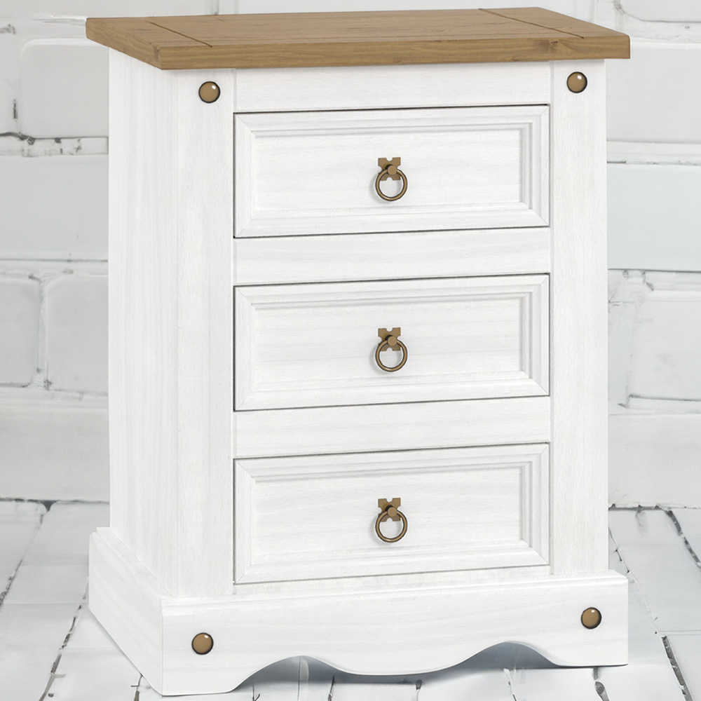 Core Products Corona 3 Drawer White Bedside Cabinet Image 1