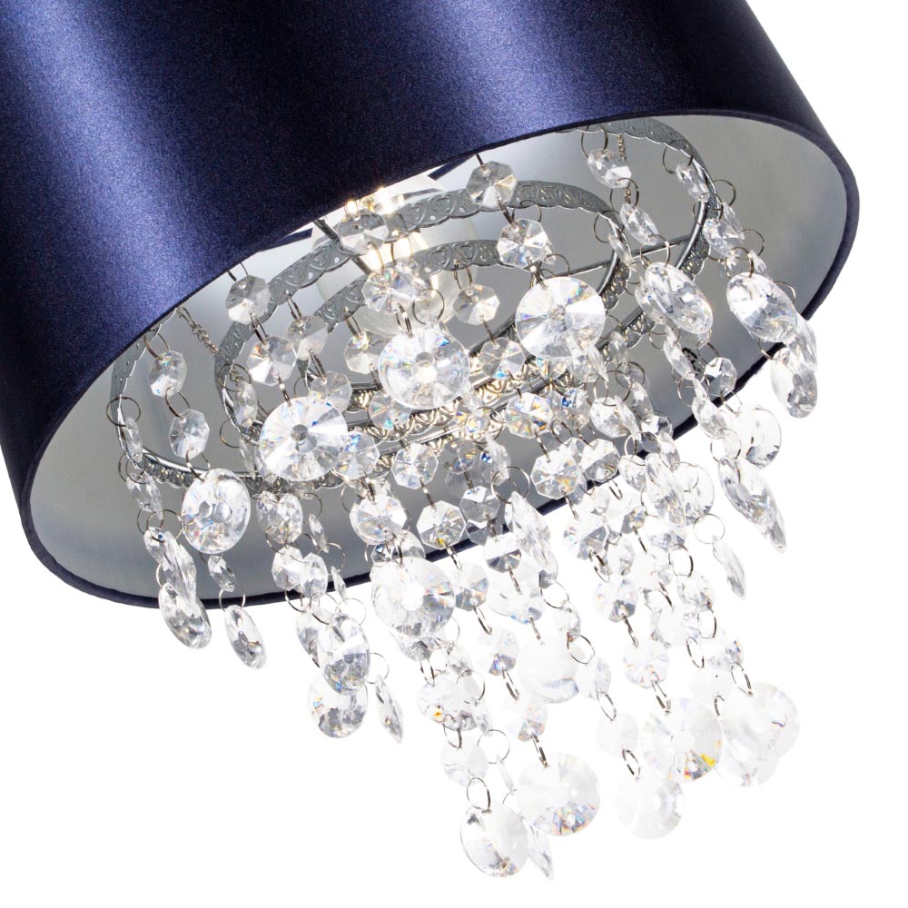 Happy Homewares Navy Blue Satin Fabric Pendant Shade with Transparent Acrylic Droplets Image 3