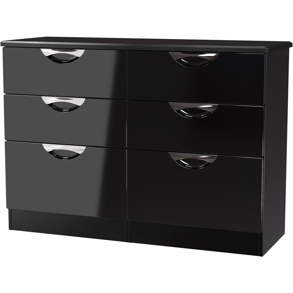 Crowndale Camden 6 Drawer Black Gloss and Black Wide Chest of Drawers Ready Assembled Image 3