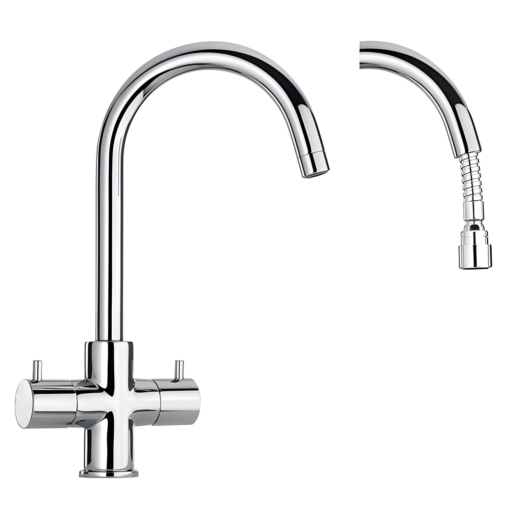 Piralla Vox Polished Chrome Pull Out Twin Lever Flexible Spout Kitchen Tap Image 2