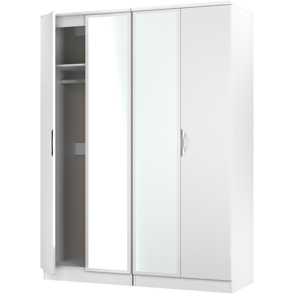 Crowndale Camden 4 Door Wardrobe White Gloss and White Mirrored Wardrobe Ready Assembled Image 5