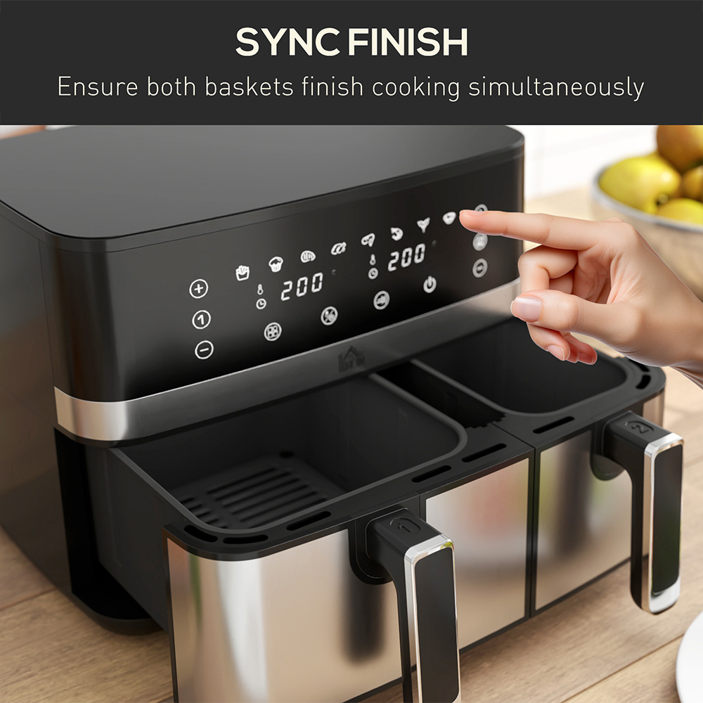 HOMCOM 800-193V70BK Black 8.5L Dual Zone Air Fryer 2700W Image 5