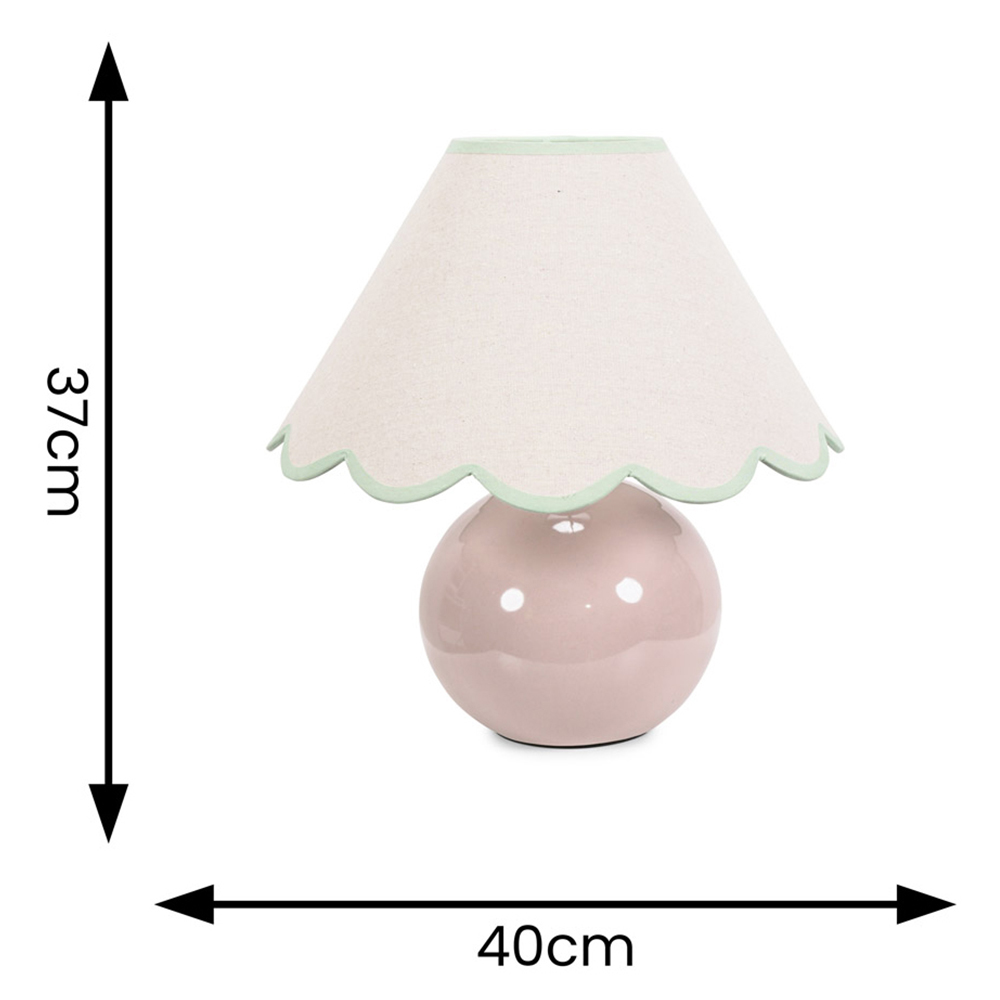 ValueLights Bosco Natural Stone Linen Green Trim Scallop Shade Ceramic LED Table Lamp Image 4