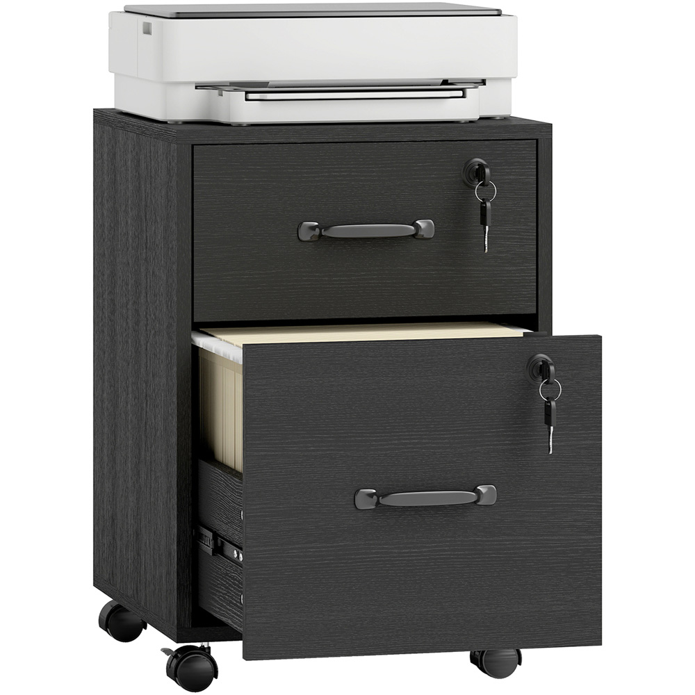 Portland 2 Drawer Black Mobile Lockable Filing Cabinet with Keys  Image 2