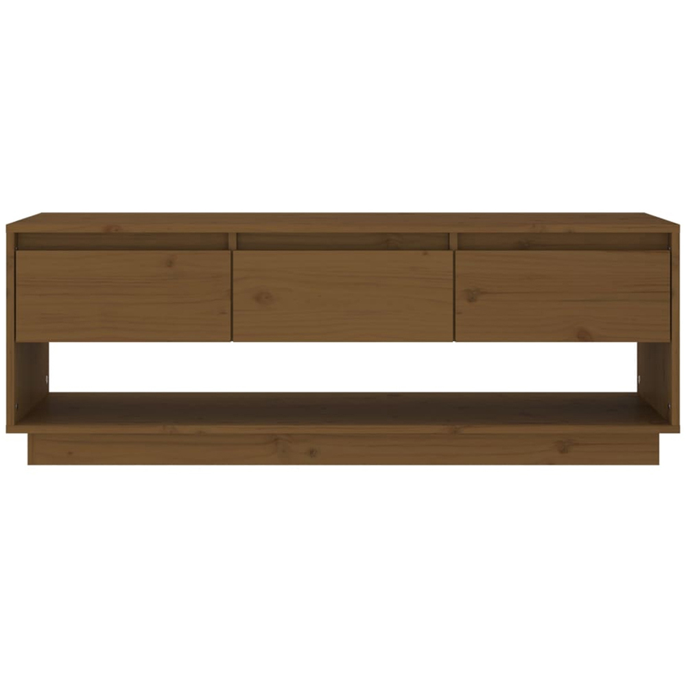 vidaXL 3 Drawer Single Shelf Honey Brown Solid Pine Wood TV Cabinet Image 3