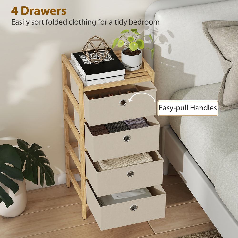 Portland 4 Fabric Drawer Cream White Bamboo Frame Chest of Drawers Image 7