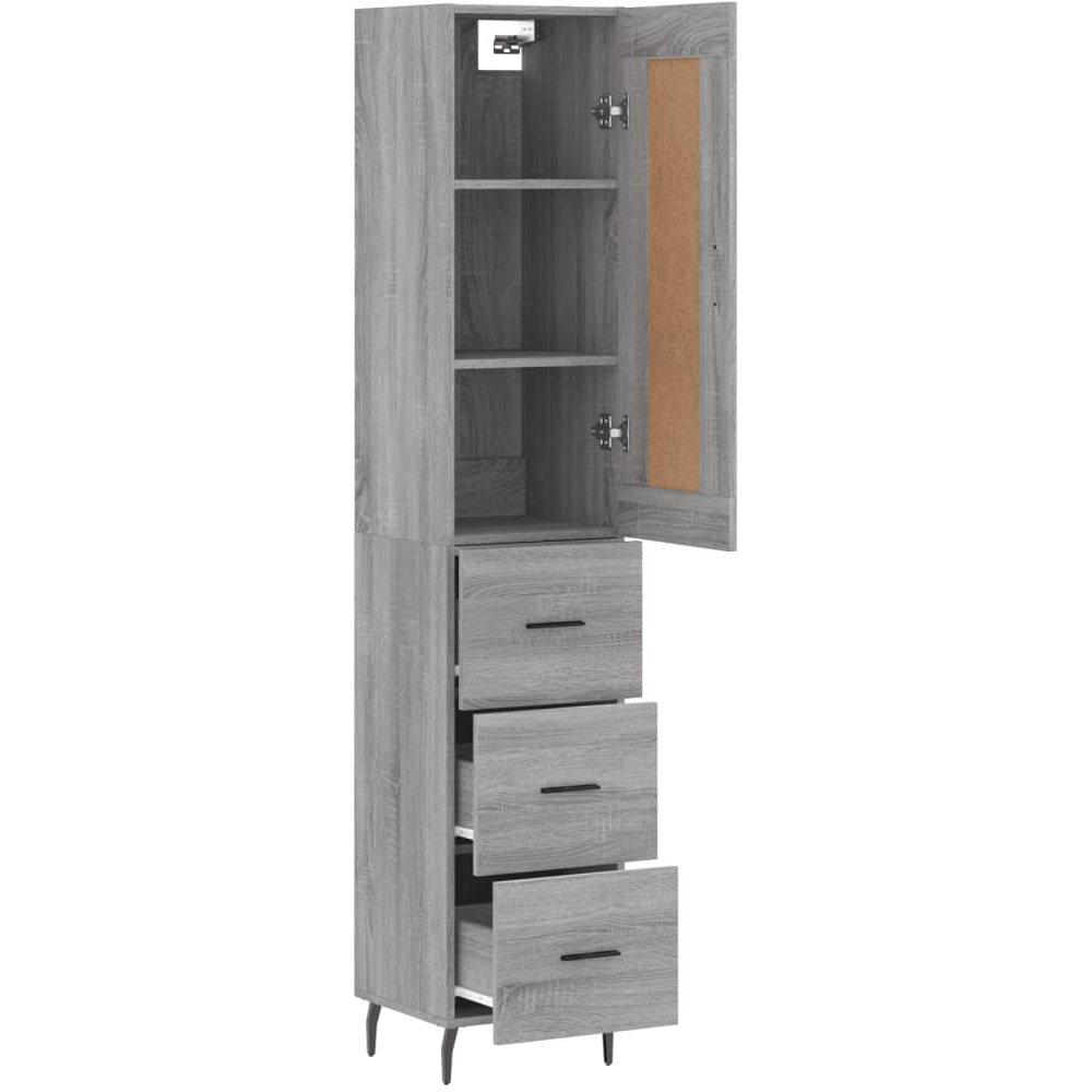 vidaXL Single Door 3 Drawer Grey Sonoma Highboard with Metal Feet Image 3