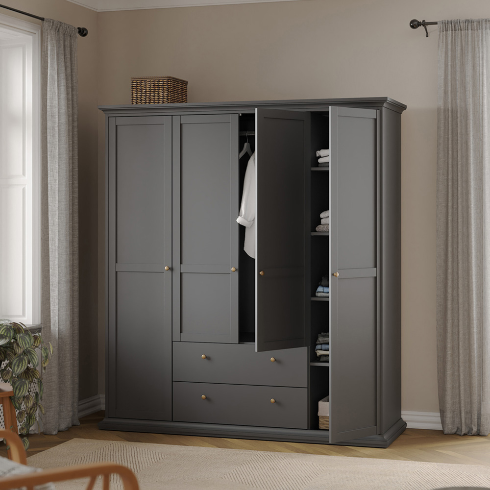 Florence Paris 4 Door 2 Drawer Matt Grey Wardrobe Image 6