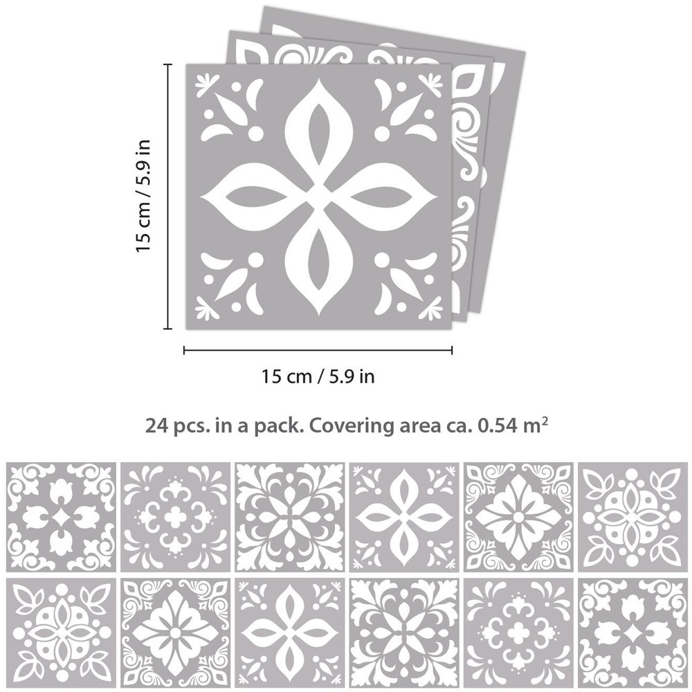 Walplus Andalu Grey Cement Spanish Tile Sticker 24 Pack Image 6