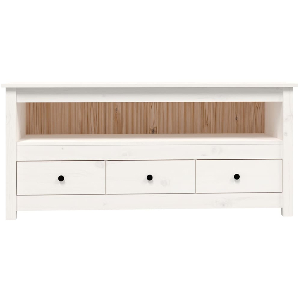 vidaXL 3 Drawer Single Shelf White Solid Pine Wood TV Cabinet Image 4