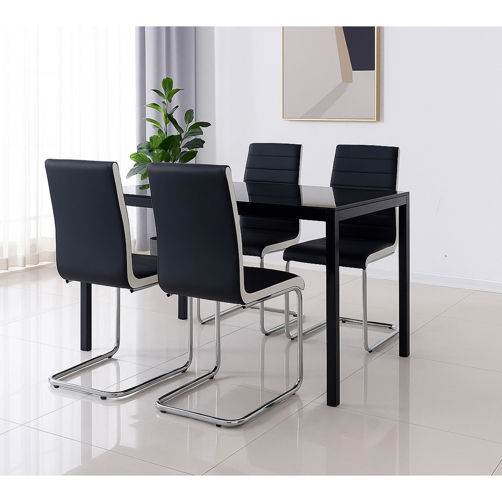Kosy Koala 4 Seater Faux Leather Glass Dining Set Black Image 6