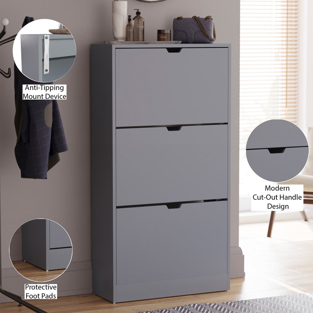Vida Designs 3 Drawer Grey Shoe Cabinet Image 6
