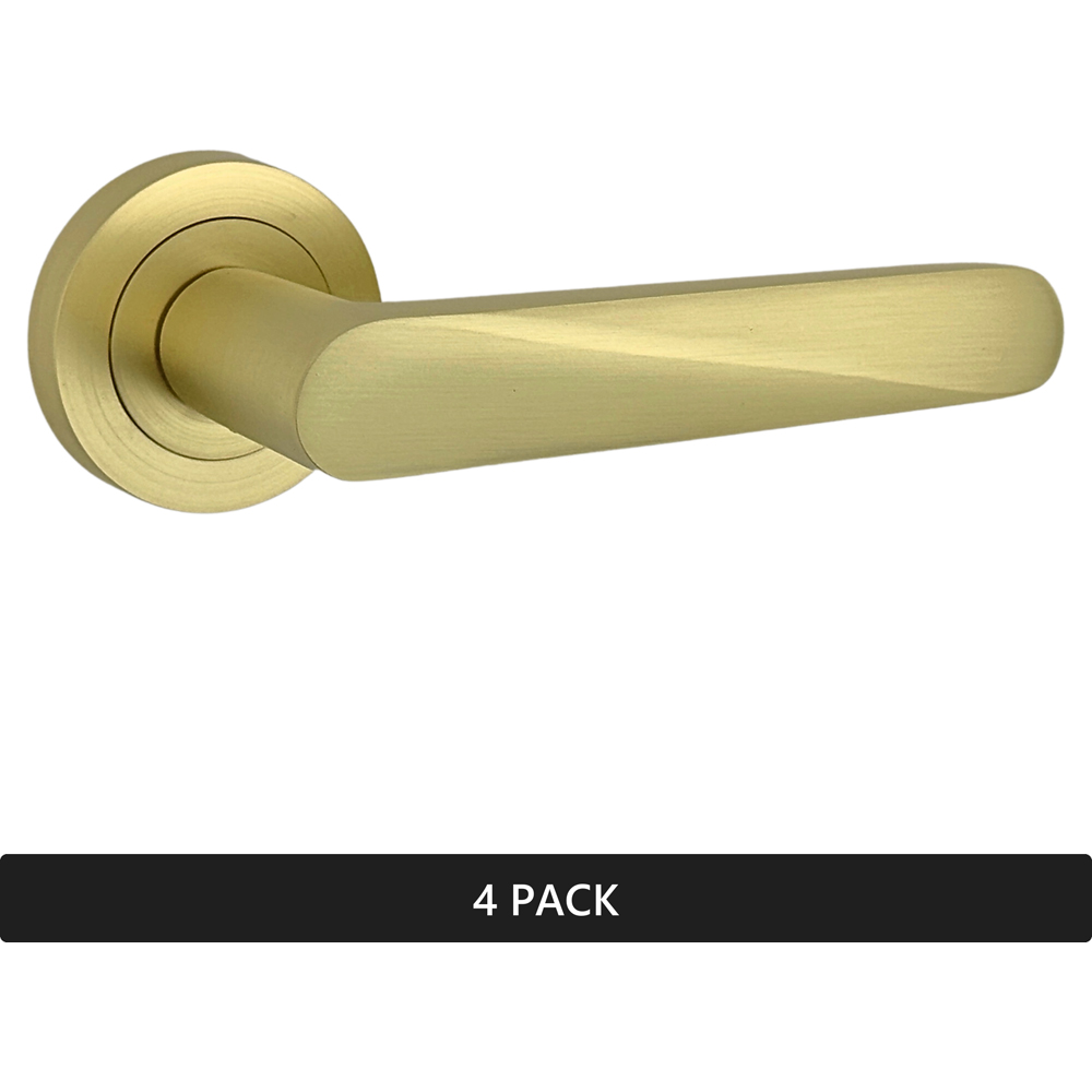AXS Hardware Detroit Satin Brass Door Handles on Rose 4 Pack Image 5