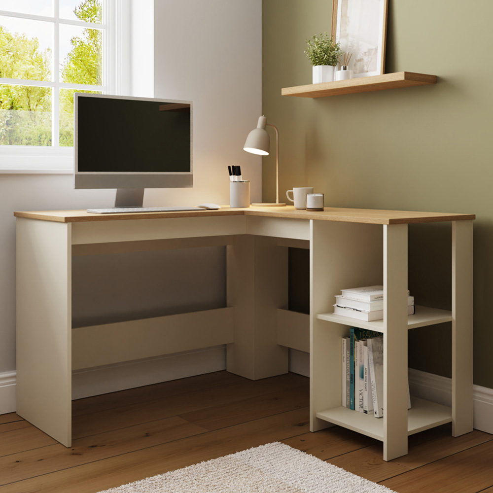 GFW Lancaster 2 Shelf Corner Computer Desk Cream Image 1