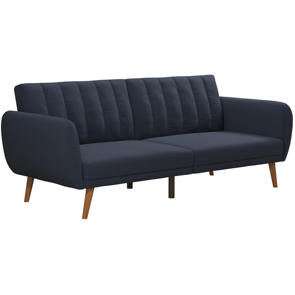 Novogratz Brittany 3 Seater Navy Blue Linen Sofa Bed with Wooden Legs Image 2