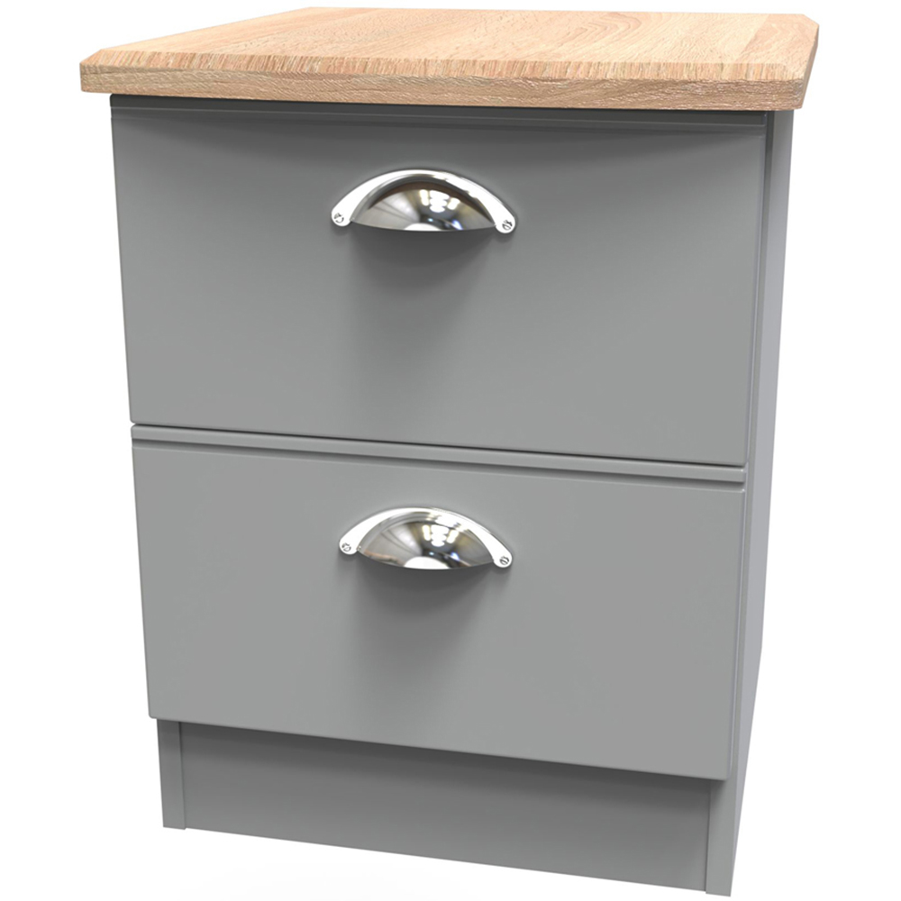 Crowndale Victoria 2 Drawer Dusk Grey and Oak Compact Bedside Cabinet Image 4