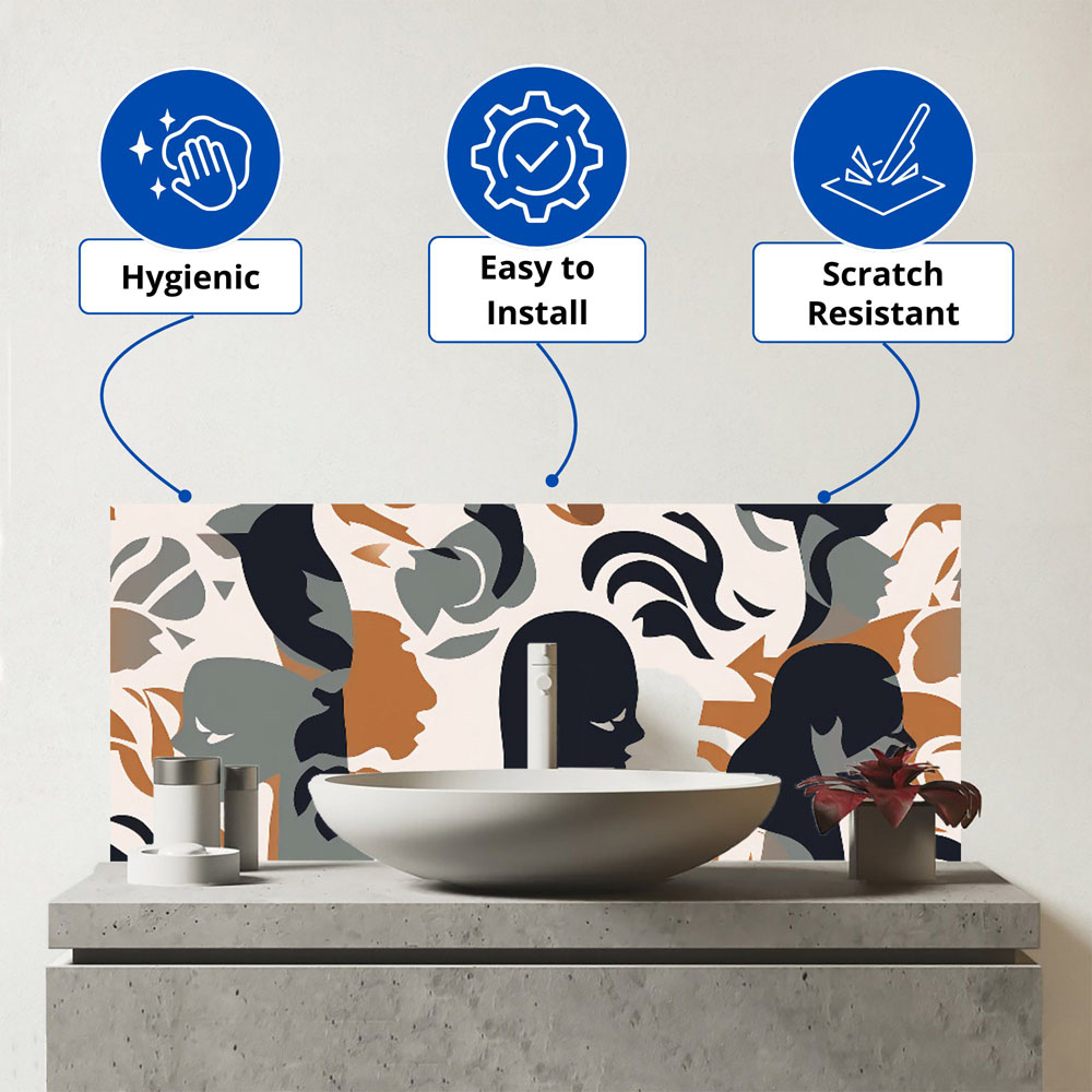 Warren Reed Designer Abstract Grey Brown Silhouette Glass Bathroom Splashback 25 x 60cm Image 3