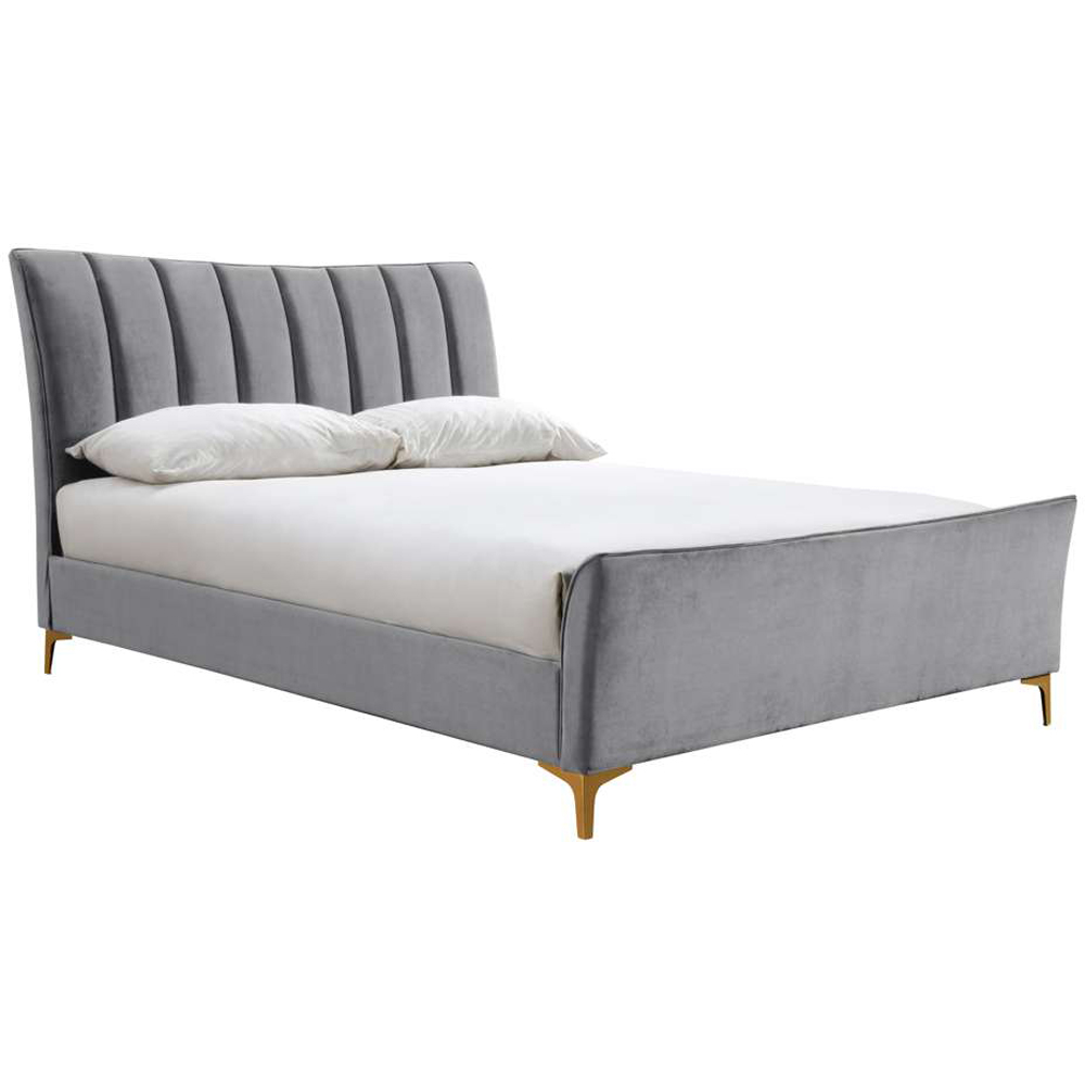 Clover Small Double Grey Velvet Bed Image 2