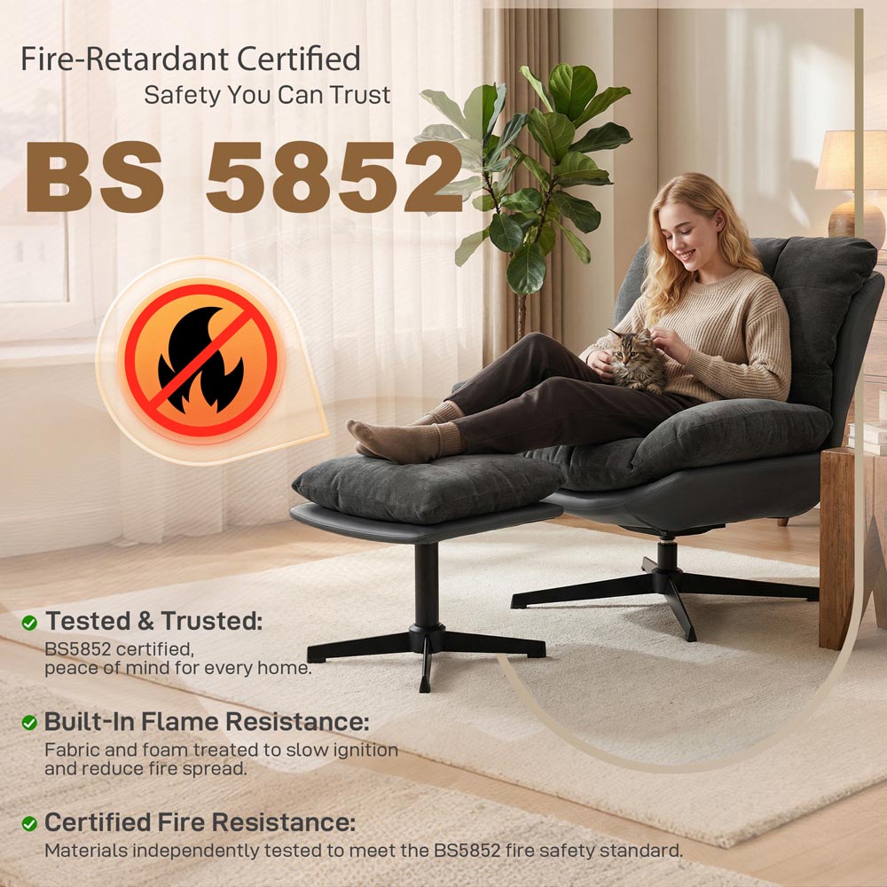 Portland Dark Grey Chenille Swivel Accent Chair with Footstool Image 8