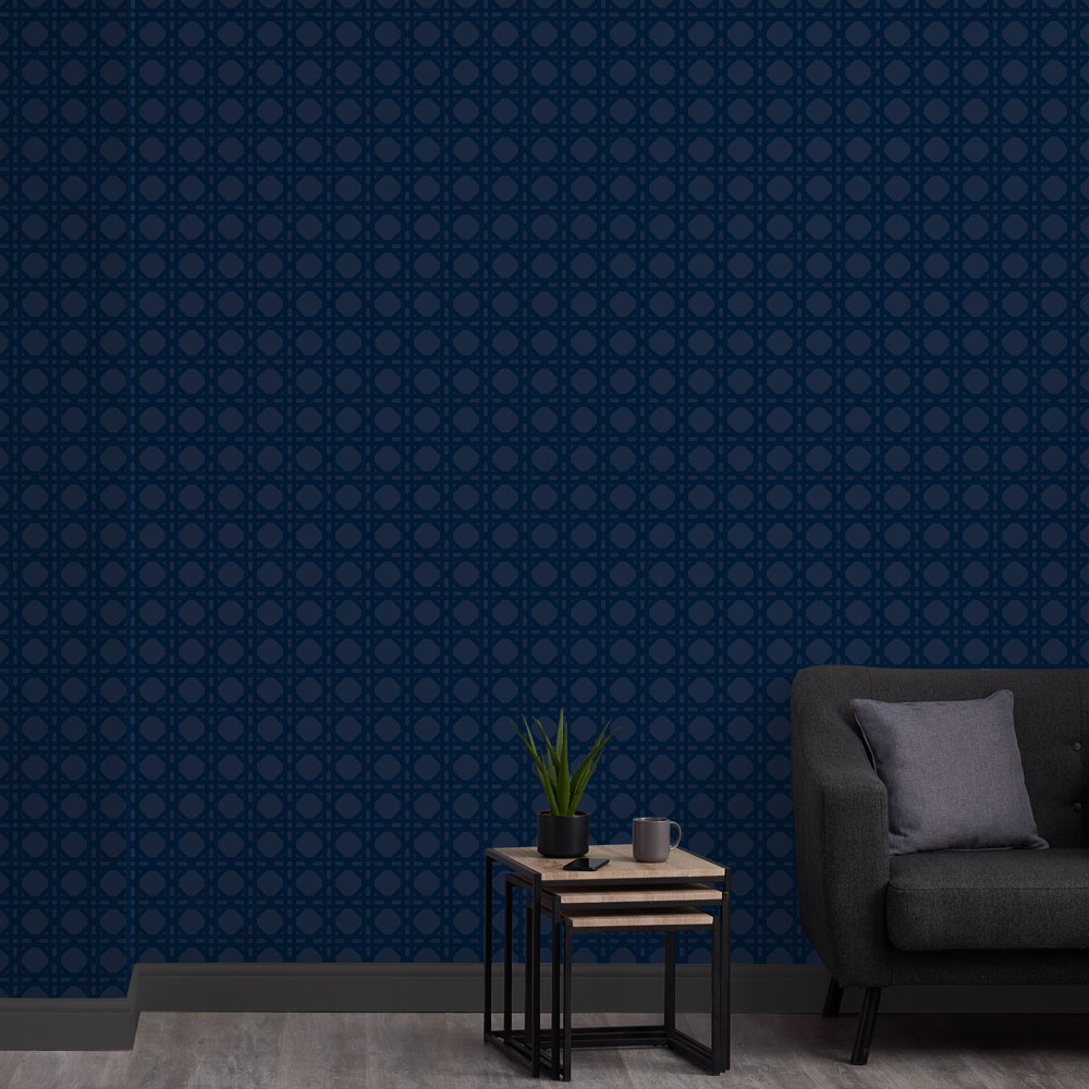 Superfresco Easy Rattan Geo Navy Wallpaper Image 4