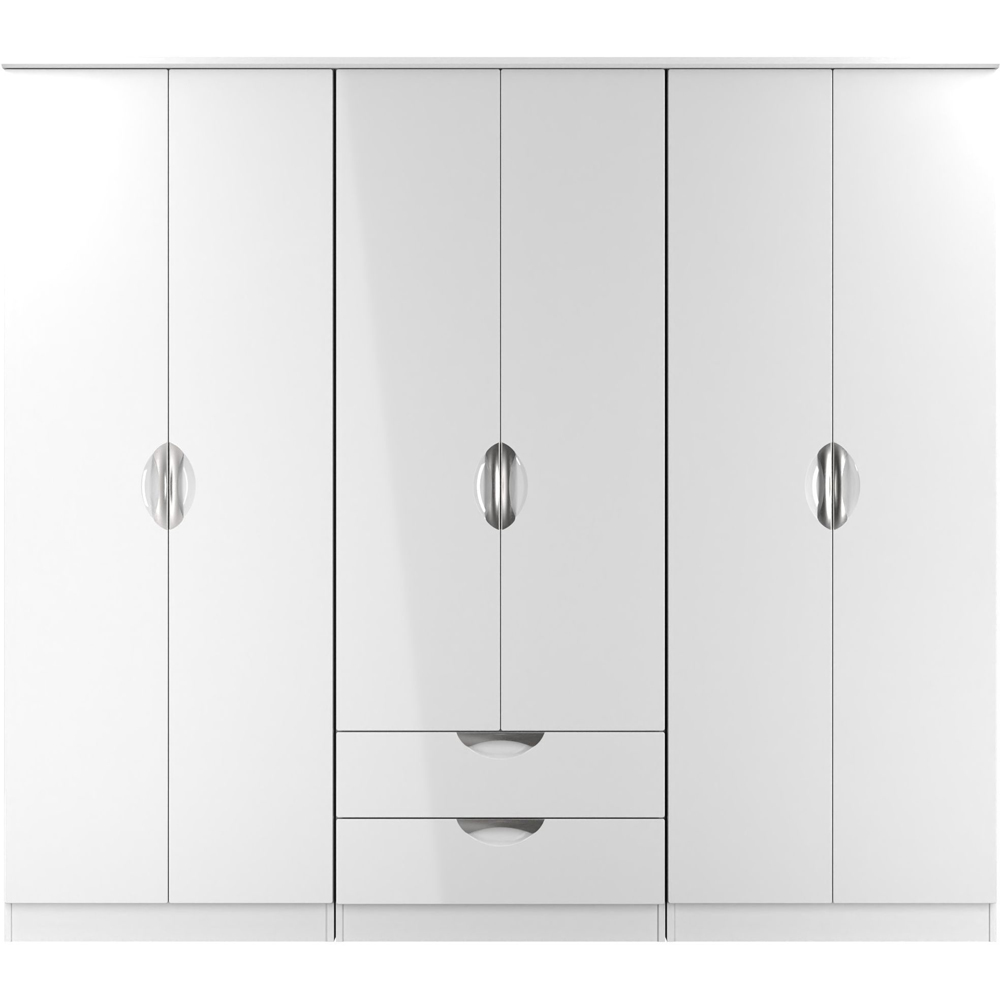 Crowndale Camden 6 Door 2 Drawer White Gloss and White Wardrobe Ready Assembled Image 2