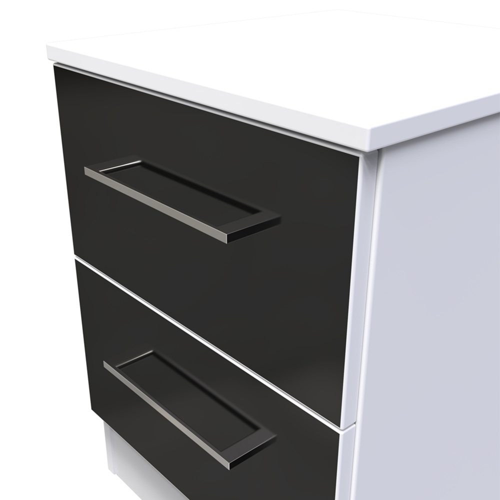 Crowndale Worcester 2 Drawer Matt Black and White Compact Bedside Cabinet Ready Assembled Image 4