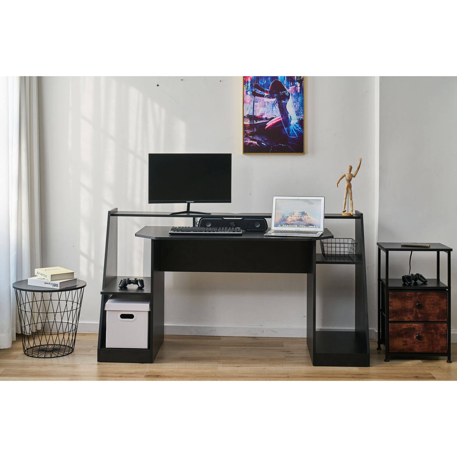 2 Tier Black Gaming Desk Image 3