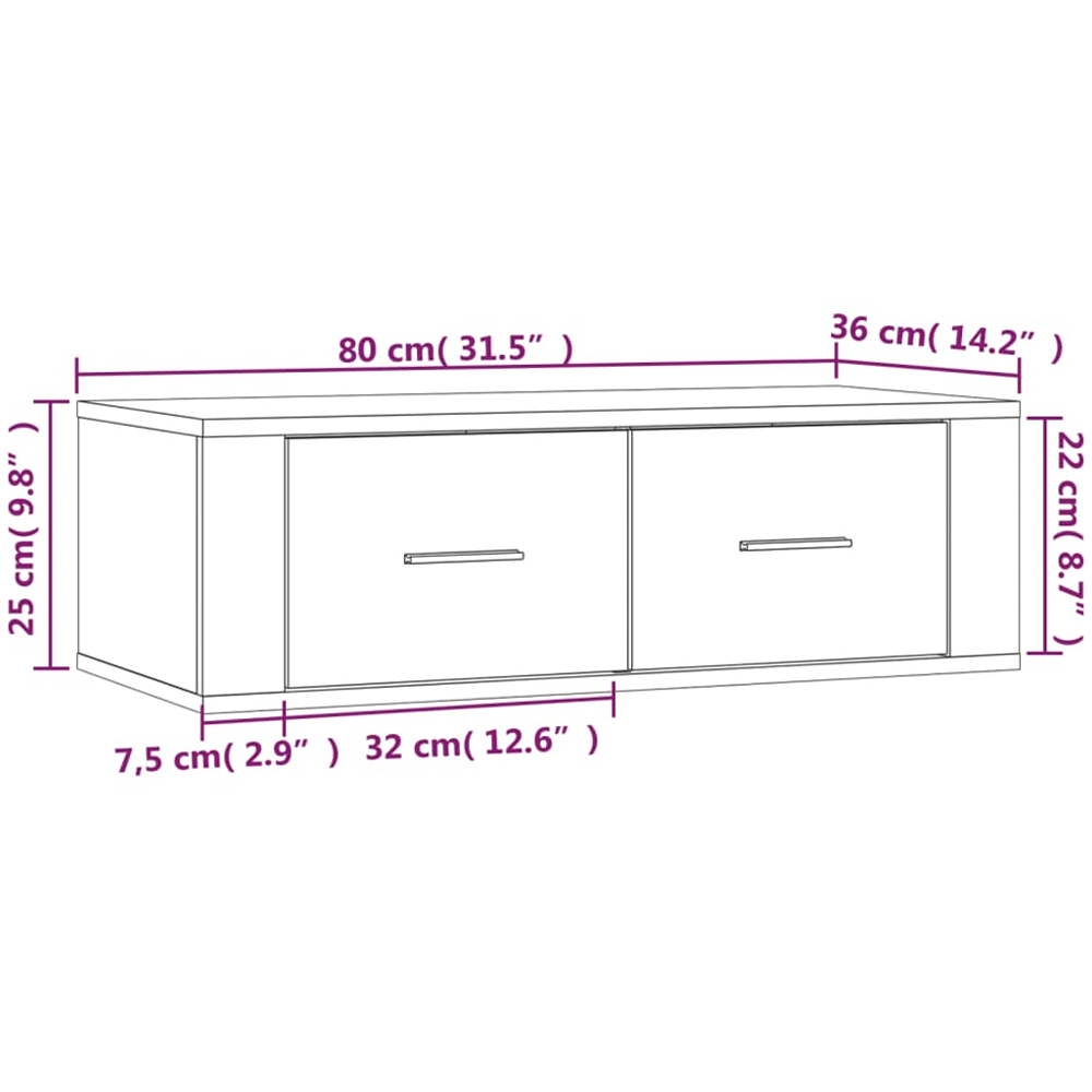 vidaXL 2 Drawer Grey Sonoma Wall Mounted Hanging TV Cabinet Image 9