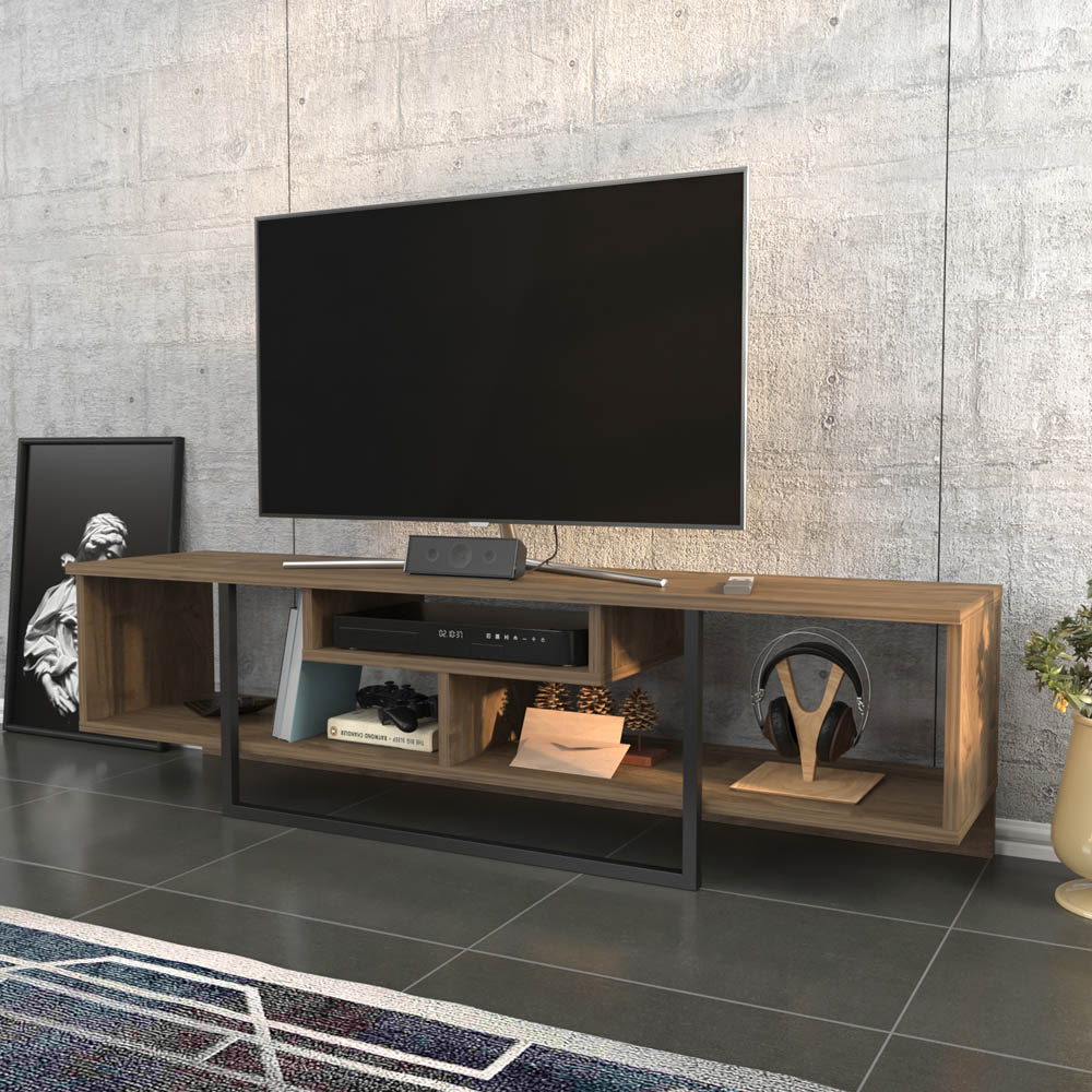 Decorotika Asal 3 Shelf Walnut and Black Modern TV Unit Image 5