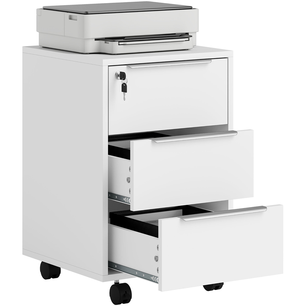 HOMCOM 3 Drawer White Lockable Mobile Filing Cabinet Image 2