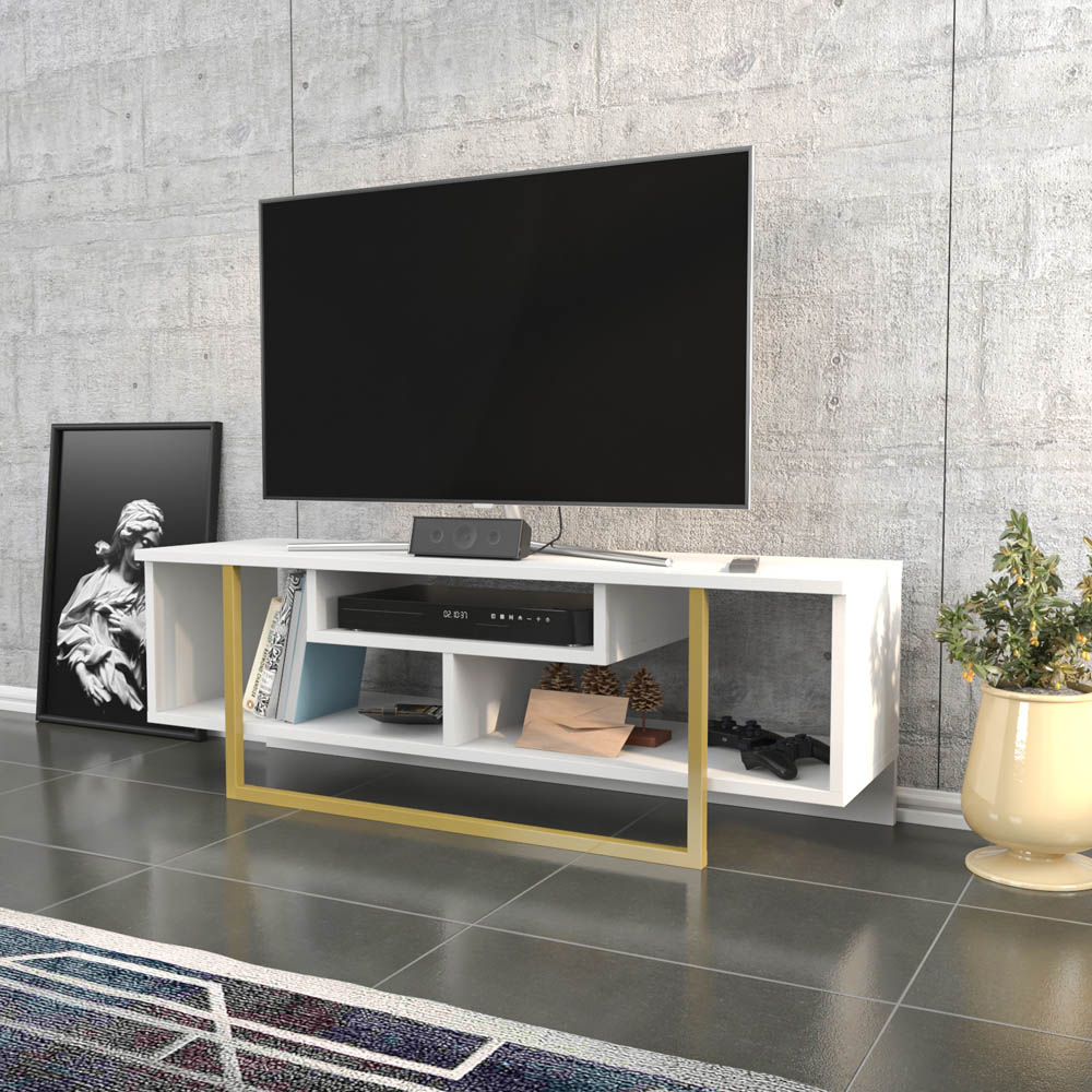Decorotika Asal White and Gold Wide TV Unit Image 5