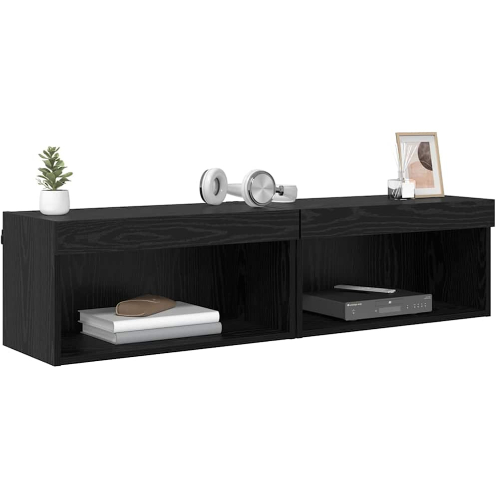 vidaXL Single Shelf Black Oak TV Cabinet with LED Lights Set of 2 Image 3