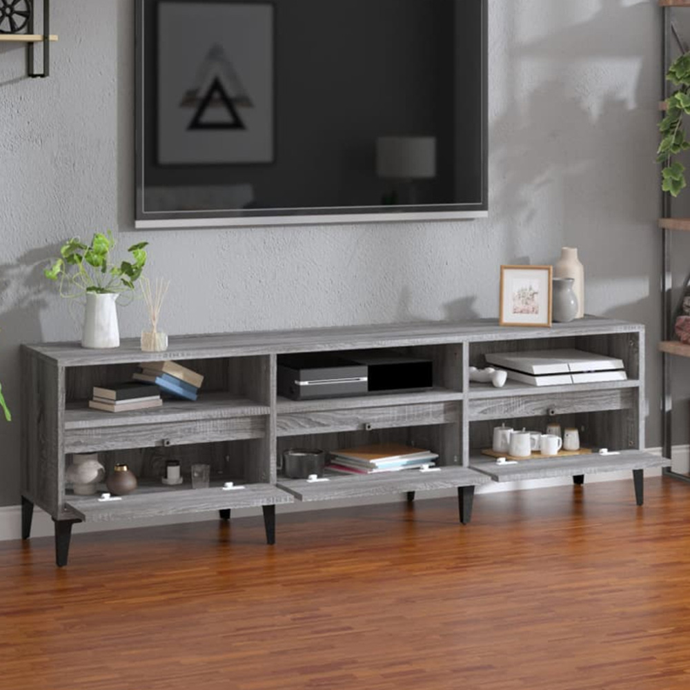 vidaXL 3 Door 3 Shelf Grey Sonoma TV Cabinet Image 1