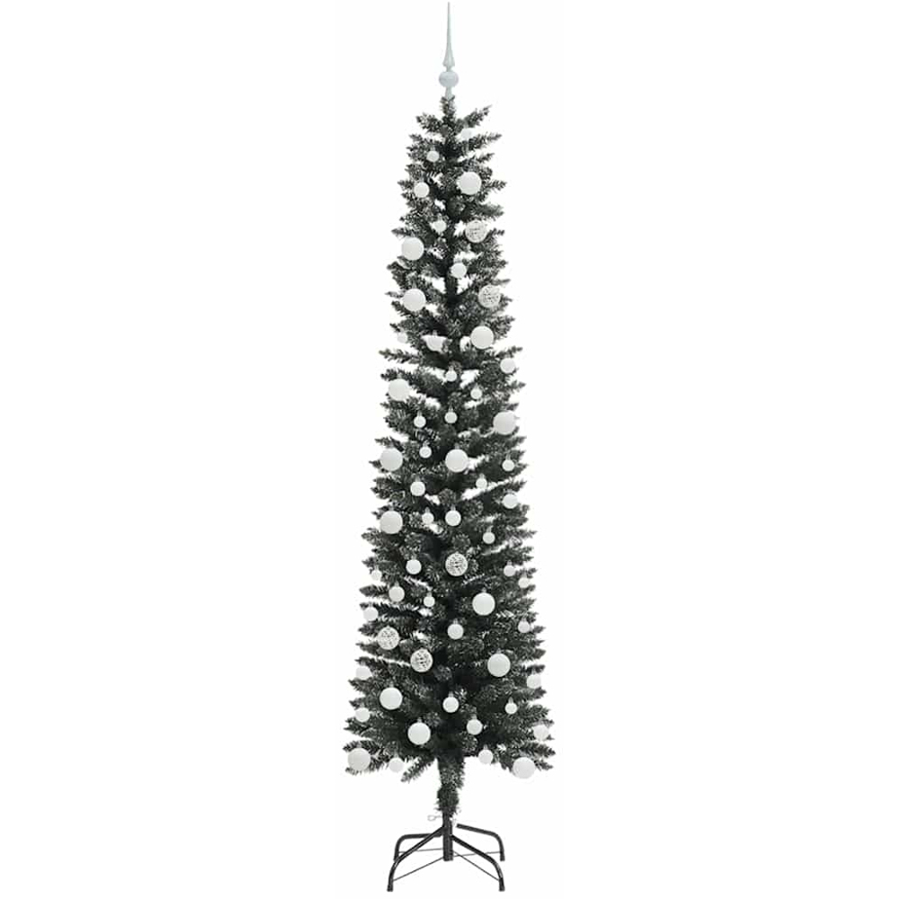 vidaXL Pre-Lit White Baubles Green Artificial Christmas Tree 7ft Image 4