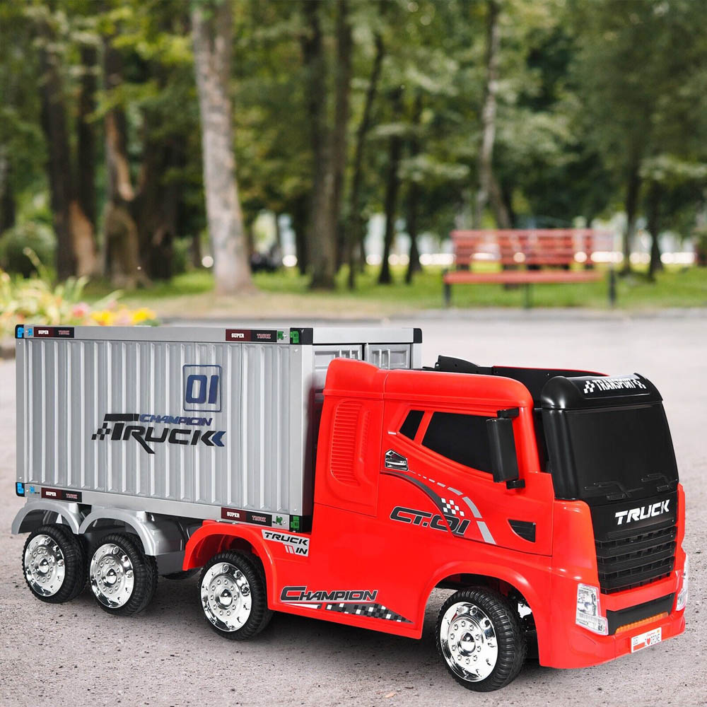 Costway Kids Red Ride On Semi Truck with Container 12V Image 4