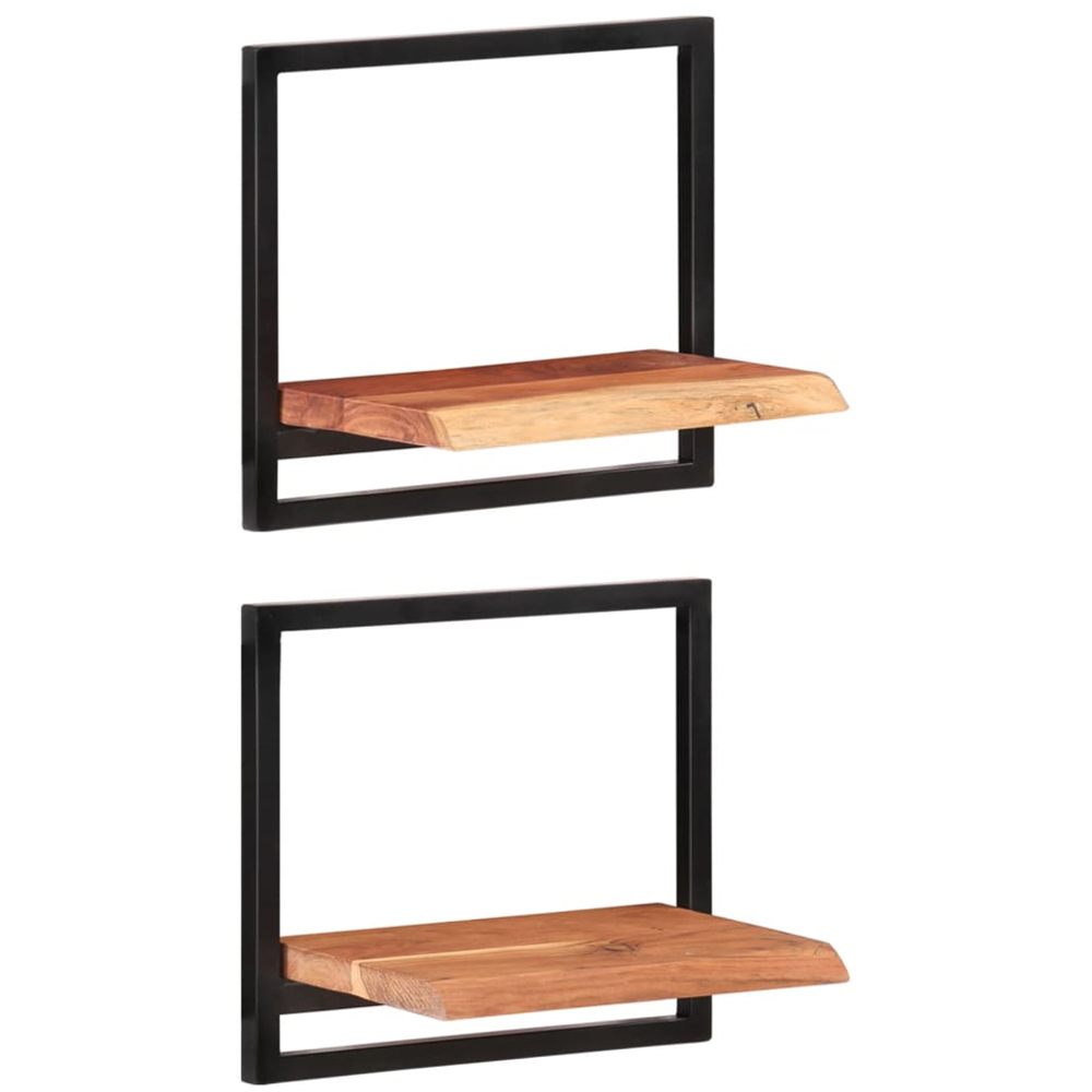 vidaXL 40 x 24 x 35cm Set of 2 Solid Wood Acacia and Steel Wall Shelf Image 5