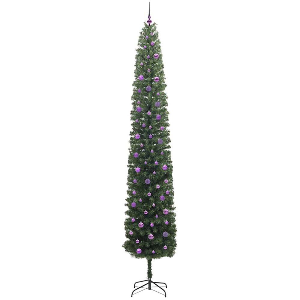 vidaXL Green Artificial Christmas Tree with LEDs Lilac Decoration Ornaments 10ft Image 4